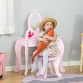 thumbnail image 2 of Qaba Coiffeuse pour Enfants avec Miroir et Tabouret, Tiroir, Rose, 2 of 10