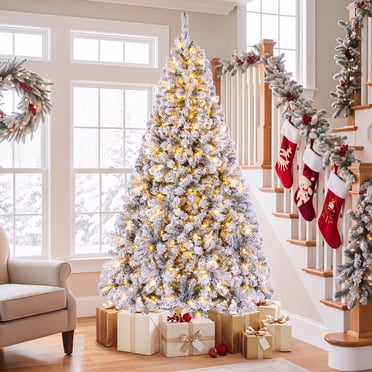 Gymax 7.5FT Pre-Lit Artificial Christmas Tree w/ 450 Warm White LED Lights Hinge