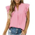 thumbnail image 1 of Penkiiy Womens Summer Tops Dressy Casual V Neck Ruffle Short Sleeve Solid Blouses Tops S Pink, 1 of 8