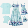 thumbnail image 3 of PatPat Family Matching Light Blue Tee and Flowy Floral Shirred Back Belted Strap Dress, 3 of 3