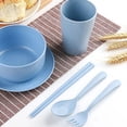 thumbnail image 1 of 6-Piece Reusable Tableware Set, Eco-Friendly Straw Material Heat-Resistant Portable Cutlery, Stackable Bowl Cup Spoon Fork Chopsticks for Home Travel Camping, Blue, 1 of 6