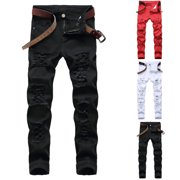 AnuYalue Men's Big and Tall Ripped Jeans Skinny Slim Fit Stretch Distressed Destroyed Jeans White 3XL