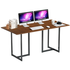 Costway 63'' Bureau d'informatique Grande station de bureau d'étude avec haut en bois & Cadre métallique