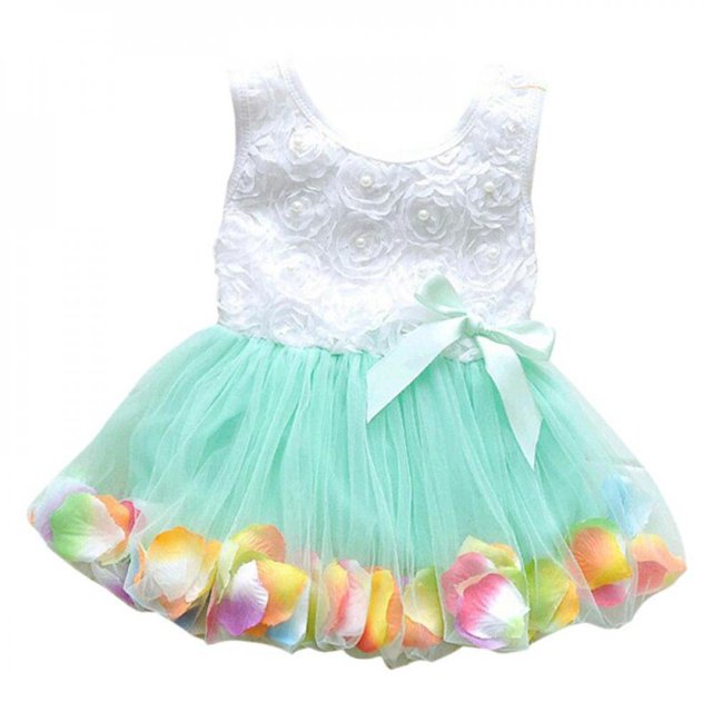 Été Enfants Bébés Filles Enfants Robe Tutu Princesse Dentelle Nœud Fleur Robe Sans Manches Robe de Fête Mini Robe Filles Vestidos Vert 4T