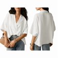 thumbnail image 3 of Blouse Décontractée Habillée pour Femmes, Manches Courtes, Col en V, Chemise de Travail Blanche m, 3 of 8
