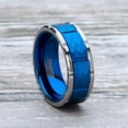 thumbnail image 3 of Men Tungsten Blue Wedding Band Hammered Ring Comfort-Fit 8MM Silvertone, 3 of 4