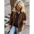 thumbnail image 4 of Brown Suede Jacket For Women Vintage Single Breasted Notched Pockets Blazer Coats, 4 of 6