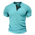 thumbnail image 1 of Mrzvby Chemises pour Hommes Tendance Bouton Col Rond Manches Courtes Raglan Blouse Légère Respirante Hauts Décontractés T-Shirts de Musculation, 1 of 3