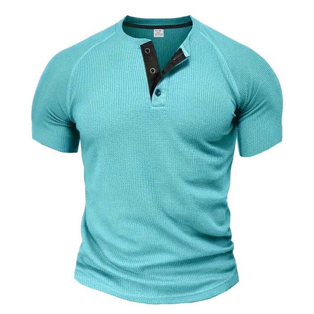 Mrzvby Chemises pour Hommes Tendance Bouton Col Rond Manches Courtes Raglan Blouse Légère Respirante Hauts Décontractés T-Shirts de Musculation