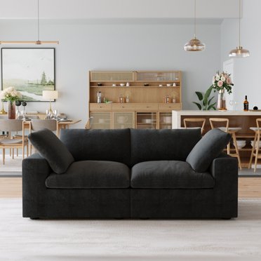 Sodrens Free Convertible Sectional Sofa Modular Couch,Modern Linen Fabric Sofa,loveseat sofa for Living Room,Apartment and Small Space,2-Seat Sofa,Black