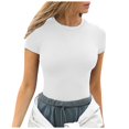 thumbnail image 1 of Hauts d'Été pour Femmes à Manches Courtes, Col Rond, Côtelés, Coupe Ajustée, Chandails Décontractés, T-Shirt, 1 of 5