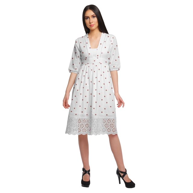 Moomaya Robe à Manches Courtes pour Femmes Robe de Soirée en Coton Imprimé Tenue Décontractée