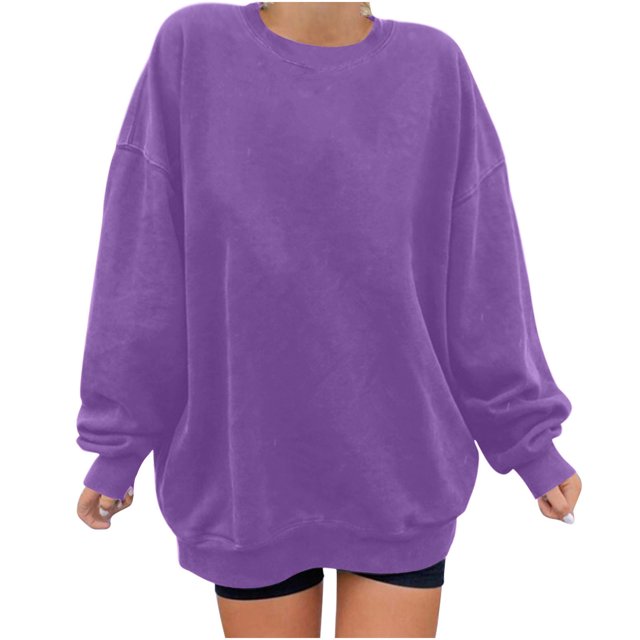 RKSTN Chandails Molletonnés pour Femmes Col Ras du Cou Automne Légers Hauts de Couleur Unie 2023 Mode Chauds Coupe Ample Chandails Molletonnés à Enfiler