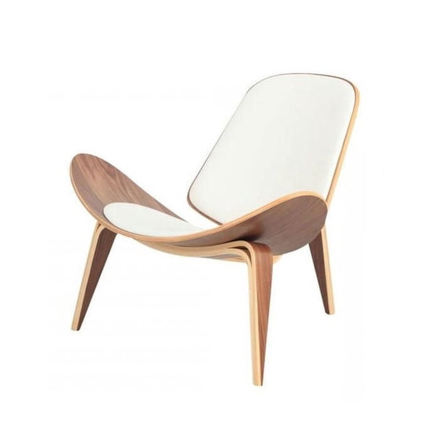 Plata Décor Import Chaise Longue Blanche - Coquille avec Cadre Courbé en Contreplaqué de Frêne et Coussins en Similicuir Noir, Pattes Inclinées, Conçue pour les Sièges de Salon et l'Utilisation comme Fauteuil d'Appoint, Convient Aussi aux Coins Lecture Stylés.