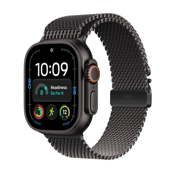 Apple Watch Ultra 4 GPS + Cellular - Boîtier 49 mm en titane noir - Bracelet milanais en titane noir (M)