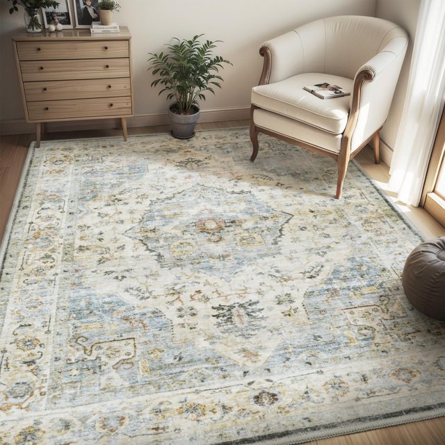 -Area Rug X Rugs for Living Room- Machine Washable Rug-Soft Living Room Rug-Vintage Non Slip Carpet-Rugs for Bedrooms Dining Room Living Room Office