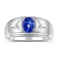 thumbnail image 1 of RYLOS Men's Rings Sterling Silver Classic 8X6MM Oval Gemstone &  Diamond Ring Color Stone Birthstone Rings For Man Silver Rings (Blue Star S, 10) Size 10, 1 of 7