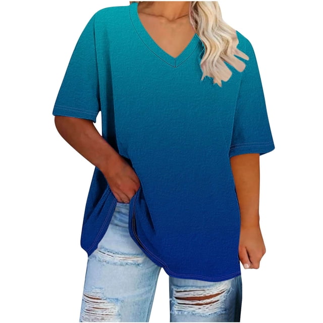 Liquidation d'Économies! Hauts Surdimensionnés pour Femmes en Liquidation, Hauts à Manches Courtes d'Été pour Femmes, Chemise de Base à Manches Courtes et Col en V Imprimée pour Femmes Grande Taille