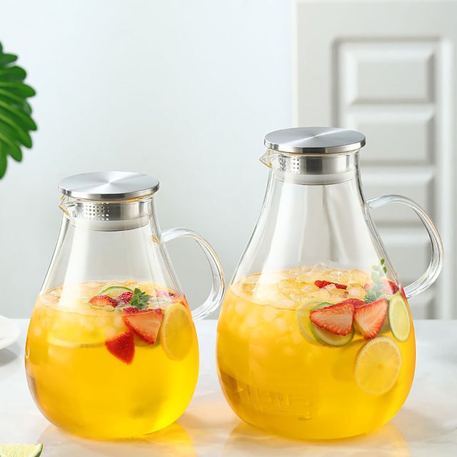 Glass Pitcher With Lid Glass Water Pitcher Hot/Cold Water Jug Juice And Iced Tea Beverage Carafe With Lid