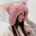 thumbnail image 1 of Pink Scarf ,Hat,& Gloves Ladies Winter Knitted Wool Cap Three Ball Pullover Cap Fleece Warm Ear Protection Hat, 1 of 3