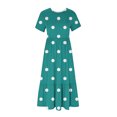 thumbnail image 3 of Tumotour Robe d'Été pour Femmes, Imprimée, Ample, Décontractée, à Manches Courtes, Col Ras du Cou, Ligne A, Évasée, Fluide, à Étages, Chemise, Maxi, Plage, Longue, 2025, Tenues Tendance avec Poches, 3 of 4