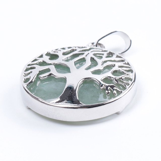 Colliers Pendentifs en Pierre Précieuse Ronde Naturelle Kabbalah Arbre de Vie