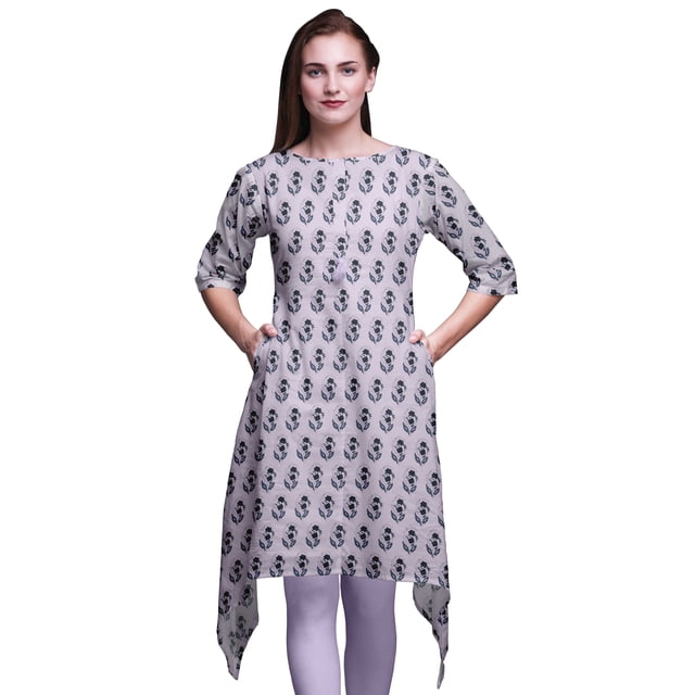 Bimba Hauts à Imprimé Floral Violet en Blocs pour Femmes Kurti Asymétrique Robe d'Été pour Filles XX-Grand