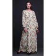 thumbnail image 2 of Bimba Robe Maxi à Manches Longues pour Femmes en Georgette Mousse Imprimée de Plumes d'Aigle, Taille Élastique - Moyen, 2 of 5
