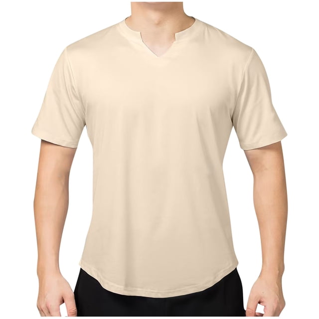 cfhntfmh Mens Gym Shirts Summer Basic Solid Color Short Sleeve V Neck Tees Casual Loose Athletic Workout Tops