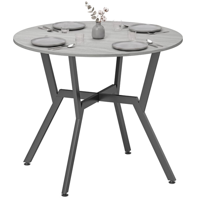 HOMCOM Dining Table Round Kitchen Table w/ Steel Frame, Grey