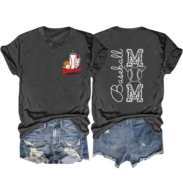 Haut Décontracté Ample à Manches Courtes pour Femmes, Imprimé de Lettres, Impression Recto Verso, Haut/chemise à Manches Courtes à Col Rond