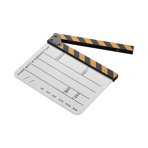 Professional Acrylic & Wood Film Clapboard with Magnetic Join, White/Black Board Surface, Fade-Resistant English Printing, Erasable Marker Compatible - 30x24.3cm Movie/TV Production Tool