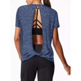 thumbnail image 3 of Womens Open Back Yoga Tops Short Sleeve Loose Fit Activewear Muscle Tops Workout, 3 of 4
