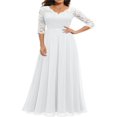 thumbnail image 1 of Robe Longue en Dentelle pour Femmes Manches 3/4 Col en V Dos Nu Fermeture Éclair Robe de Soirée de Mariage, 1 of 7
