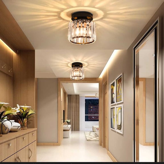 Meitianfacai Lustre Plafonnier, Lumières de Corridor Lumières de Balcon et de Porche Lumières d'Entrée Lumières Luxueuses Modernes et Lumières en Cristal Lumière Nordique dans la Chambre Plafonniers.,Noir