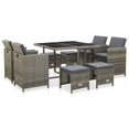 thumbnail image 1 of vidaXL 9 Piece Outdoor Dining Set with Cushions Poly Rattan Grey, 1 of 5
