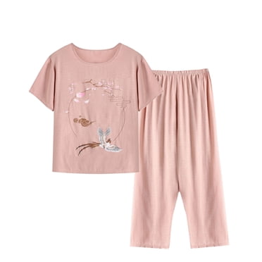 LOVZFMLL Pajama Sets for Women 2 Piece Floral Short Sleeve T-Shirt and Pants Lounge Sets Comfy Soft Sleepwear Loungewear