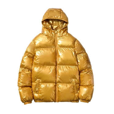 WRKEKC Down Jacket Mens Hooded Shiny Puffer Jacket with Zipper Pockets Long Sleeve Quilted Cotton Outerwear Winter Warm Casual for Men