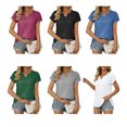 thumbnail image 4 of facefd Summer Pleated Short Sleeve Solid Color Splicing V Neck T-Shirt Casual Basic Tops Female Shirts Daily Tees for Black L, 4 of 8