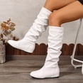 thumbnail image 4 of Bottes Hautes Plissées pour Femmes en Cuir Décontractées Hiver Automne Sans Talon au-Dessus du Genou Bottes Habillées Hautes pour Dames, 4 of 8