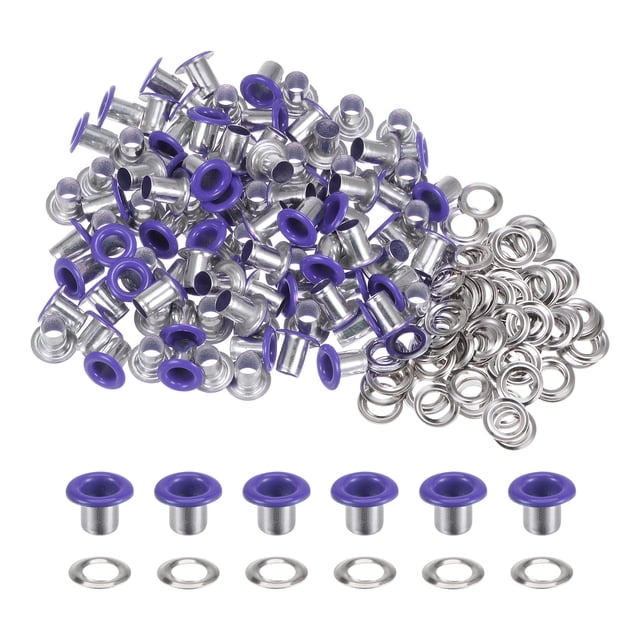 Unique Bargains 100PCS Grommets Eyelets 1/6 Inch (4mm) ID Hole Metal Self Backing Eyelet with Washers for Leather Purple