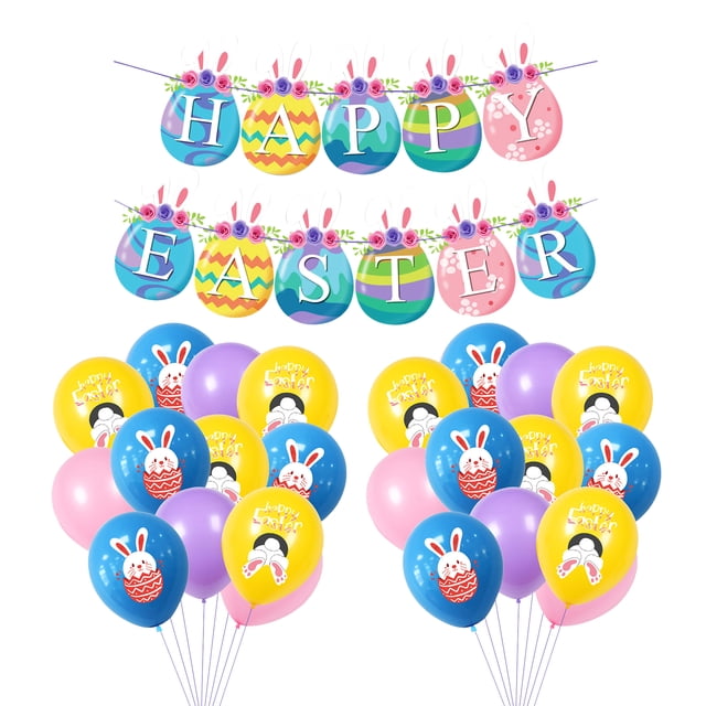 Bannière Joyeuses Pâques avec 24 Pcs Ballons Guirlande de Bannière de Pâques Colorée