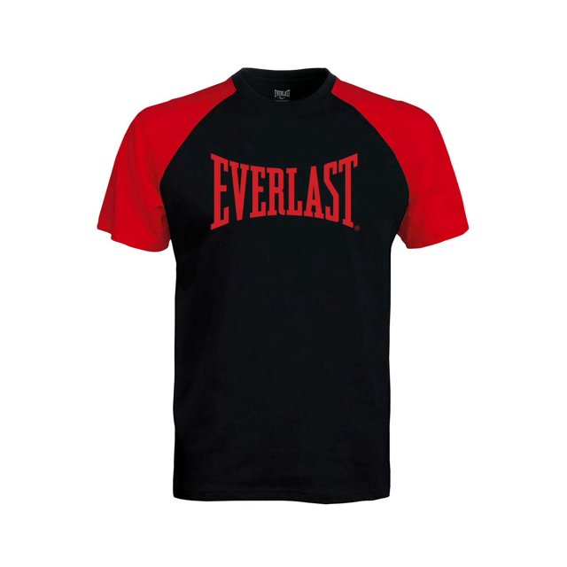 Everlast T-Shirt de Nuit et de Détente avec Corps Noir et Manches raglan Rouges, Présentant un Grand logo Everlast Rouge sur la Poitrine, Fabriqué en Coton 100 % Respirant pour un Port Décontracté et de Détente Confortable.