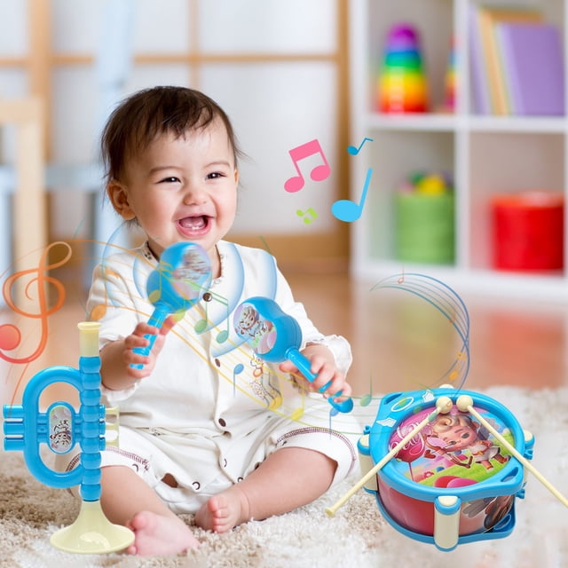 ABPWLY Musical Toy Set Hand Pat Drum Rattle Trumpet Early Learning Percussion Instrument for Infants Safe ABS Plastic Newborn Gift for Boys and Girls Clearance Learning Toys Canada Days