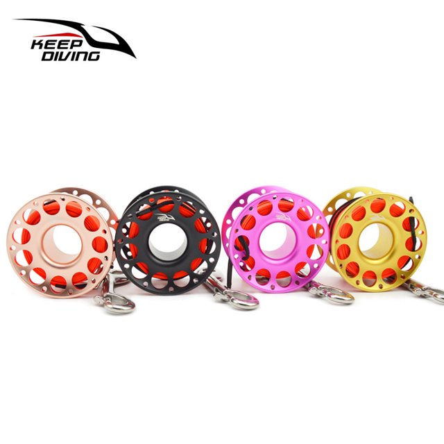 Xingzhi Keep Diving Spool Reel Portable Solid Color Polyester Rope Reels Freediving Fishing Underwater Accessories with Double End Hook Rose Red 15m
