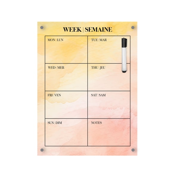 Formit Calendrier hebdomadaire en acrylique aquarelle pastel, tableau blanc effaçable à sec avec marqueur