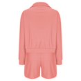 thumbnail image 4 of Timegard 2 Piece Lounge Outfits for Women Lapel V Neck Long Sleeve Tops Drawstring Short Pants Solid Color Sets, 4 of 5