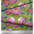 thumbnail image 2 of Soimoi Green Silk Fabric Leaves & Floral Decor Fabric Printed BTY 42 Inch Wide, 2 of 3