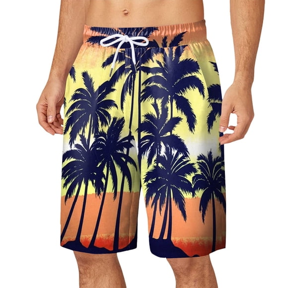 Ketyyh-chn99 Men's Shorts Beach Fashion Board Shorts Zipper Pockets Bathing Suit Bottoms Swim Shorts Trunks Yellow,L