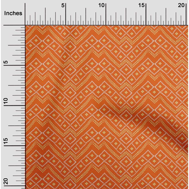 oneOone Polyester Lycra Orange Fabric Geometric Bandhani Sewing Material Print Fabric By The Yard 56 Inch Wide
